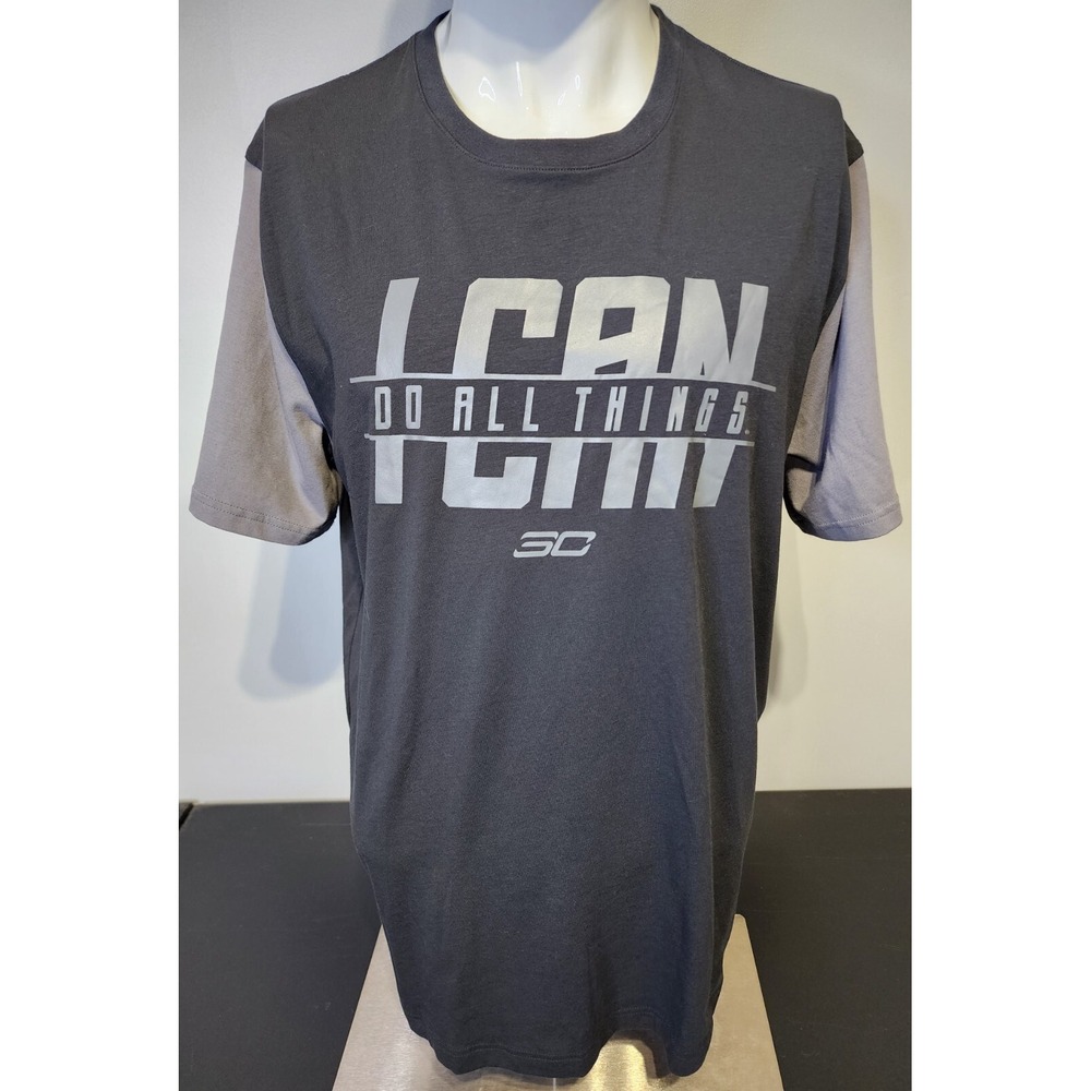 Under Armour Mens Sz Large Black Gray I Can Do All Things Short Sleeve Tee Shirt